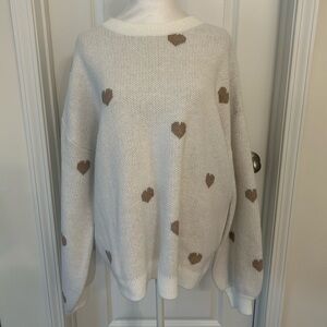 SHEIN Cream Knit Heart Sweater Oversized Cozy XL NWOT